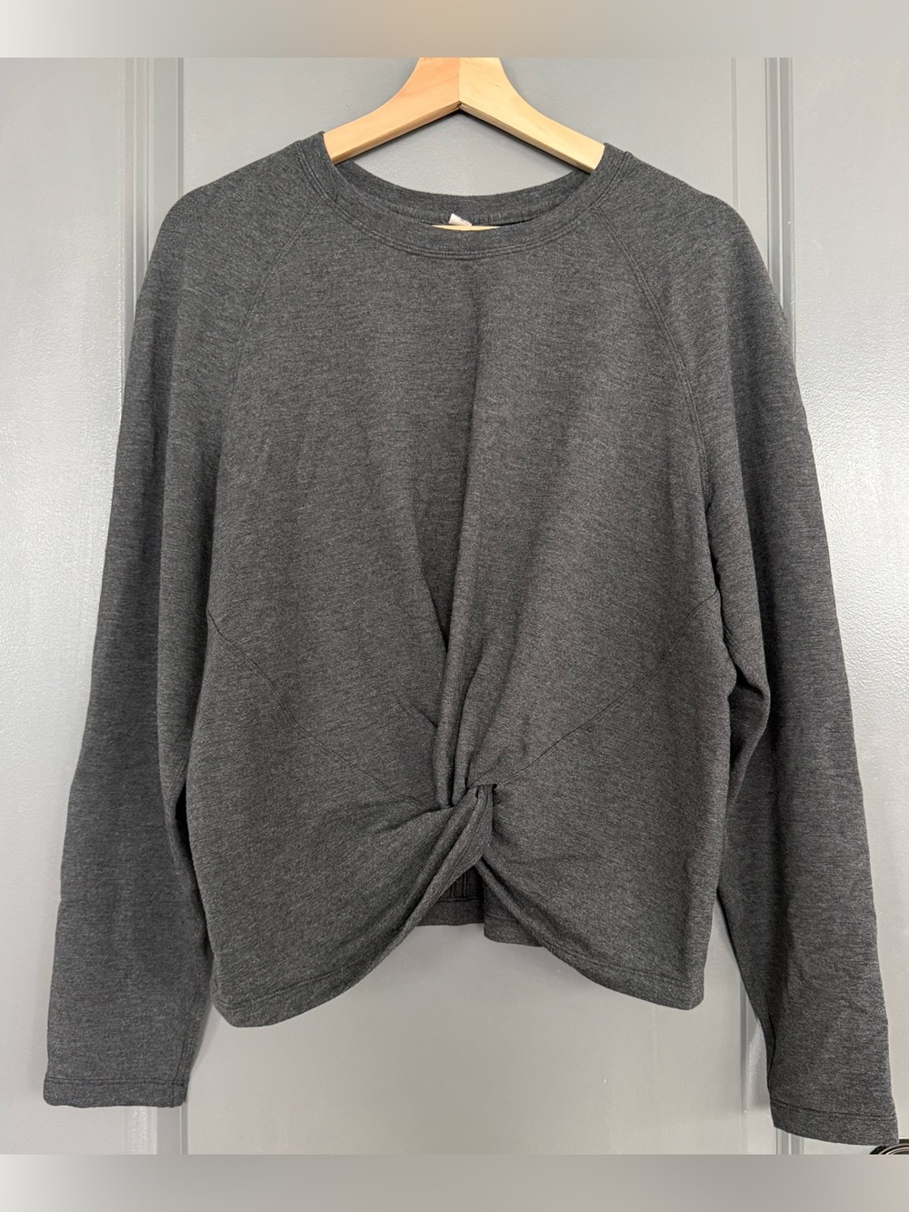 Lululemon Heathered Mod Black Tuck & Gather Pullover Knot Front Sweater